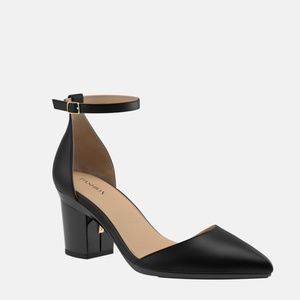 Pashion convertible leather D'Orsay pump 3 in block heel and flat, ankle strap)